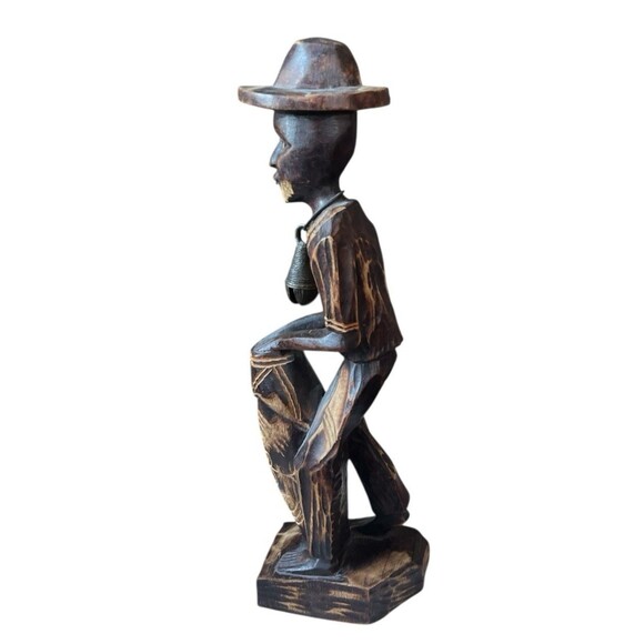Vintage Wood Carved Figurine Male African Male Drummer Native Folk Art 13" - Picture 4 of 5